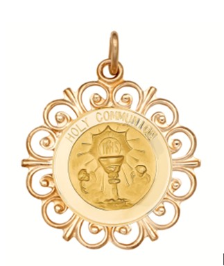 14k Yellow Gold 19 MM Solid Holy Communion Medal