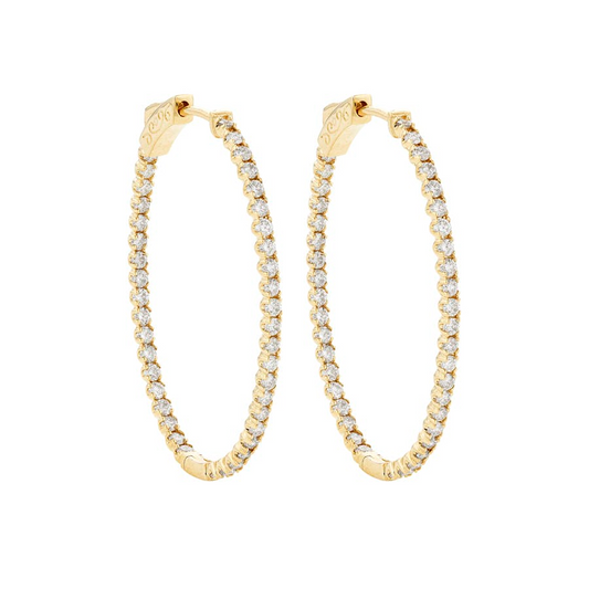 14k Yellow Gold 1.68Ct Diamond Inside/Out Hoop Earring