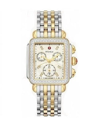 Michele Deco Two-Tone 18k Gold Plated Diamond Dial and Bezel Watch