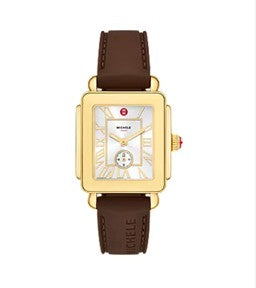 Michele Deco Sport Mid Gold-Tone Brown Silicone Watch