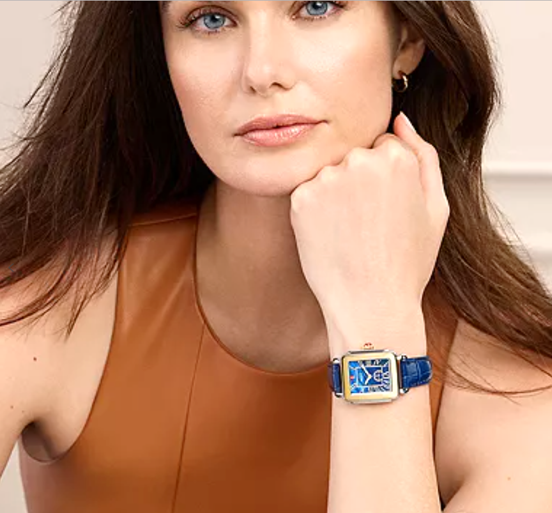 Michele Deco Sport Mid Navy Leather Watch