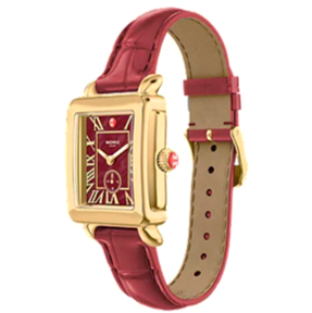 Michele Deco Sport Mid Ruby Red Leather Watch