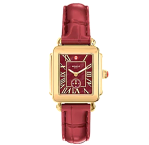 Michele Deco Sport Mid Ruby Red Leather Watch