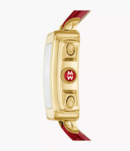 Load image into Gallery viewer, Michele Deco Sport 18K Gold-Plated Ruby Red Leather Watch
