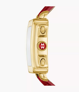 Michele Deco Sport 18K Gold-Plated Ruby Red Leather Watch