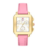 Michele Deco Sport Chronograph Gold-Tone Vintage Pink Silicone Watch