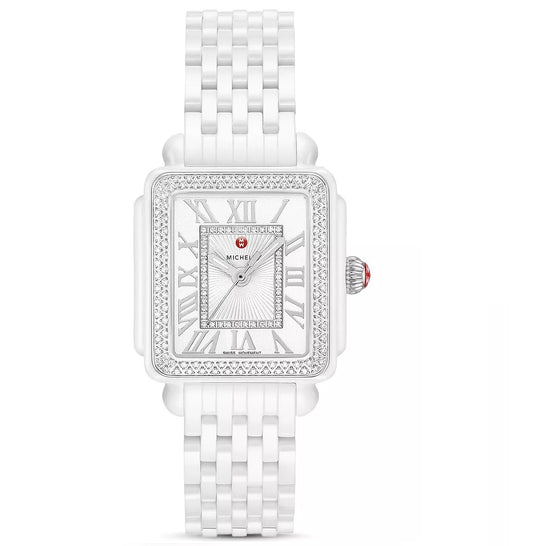Michele Deco Madison Diamond  Dial and Bezel, White Ceramic Bracelet