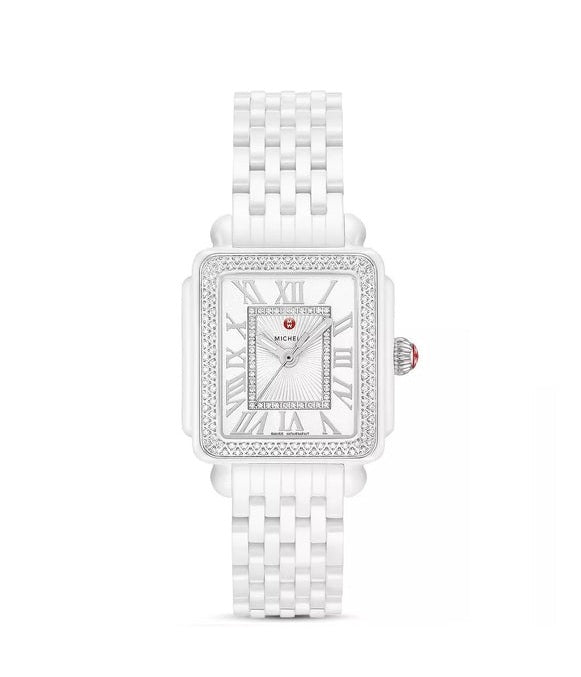 Michele Deco Madison Diamond  Dial and Bezel, White Ceramic Bracelet