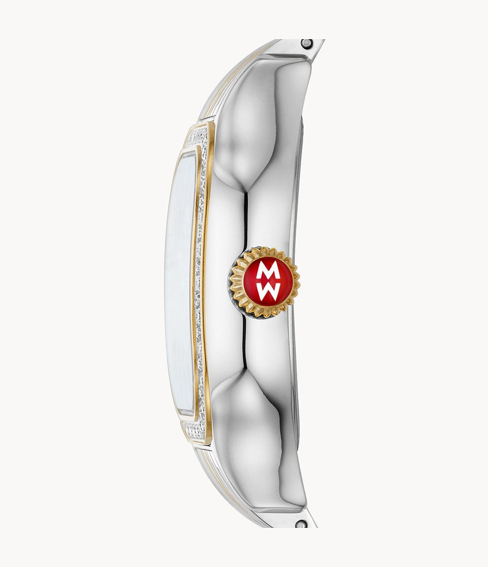 Michele Meggie Two-Tone 18K Plated Diamond Dial and Bezel Stainless Steel Watch