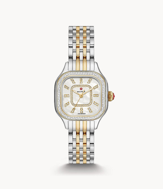 Michele Meggie Two-Tone 18K Plated Diamond Dial and Bezel Stainless Steel Watch