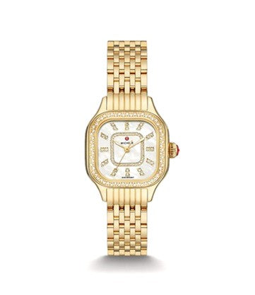 Michele Meggie 18k Gold Plated Diamond Dial and Bezel Stainless Steel Watch
