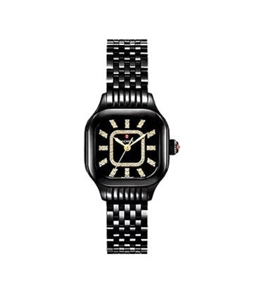 Michele Meggie Three-Hand Black Stainless Steel Watch