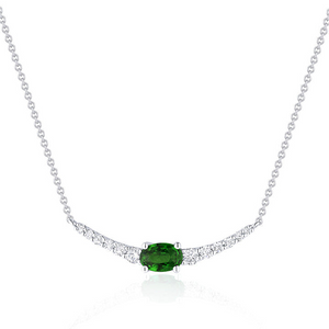 14k White Gold 0.29Ct Emerald, 0.23Ct Diamond Necklace