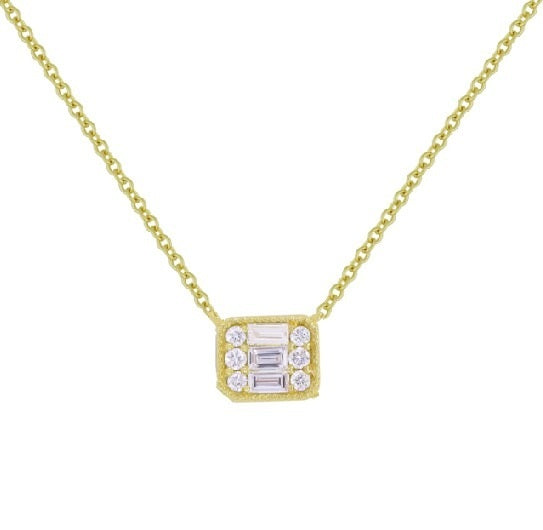 14k Yellow Gold 0.09Ct Baguette, 0.06Ct Round Diamond Necklace