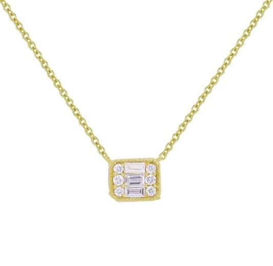 14k Yellow Gold 0.09Ct Baguette, 0.06Ct Round Diamond Necklace