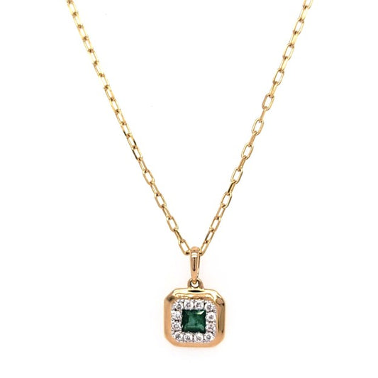 14k Yellow Gold 0.09Ct Emerald and 0.06Ct Diamond Pendant