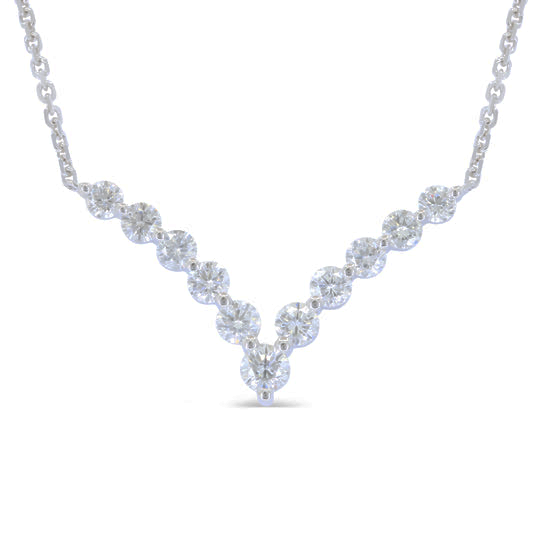14k White Gold 1.00Ct Diamond V Necklace