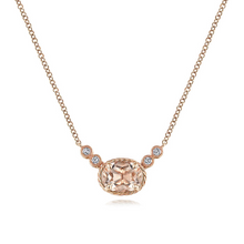 Load image into Gallery viewer, 14K Rose Gold 1.12Ct Morganite, 0.06Ct Diamond Necklace
