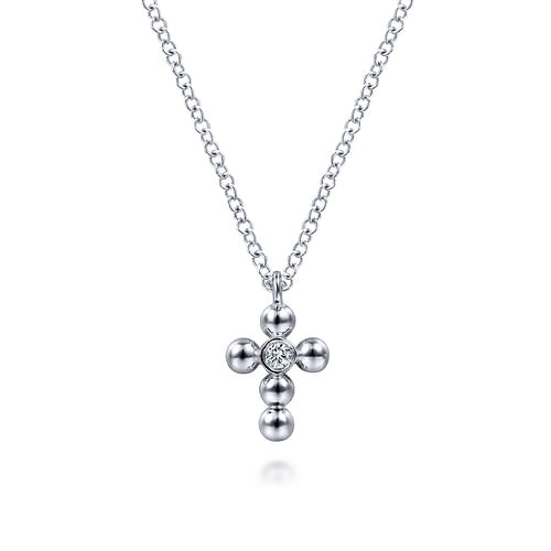 Sterling Silver 0.02Ct Diamond and Bujukan Bead Cross Necklace