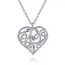Load image into Gallery viewer, Sterling Silver Floral Inlay Heart Pendant 30 inch  Necklace
