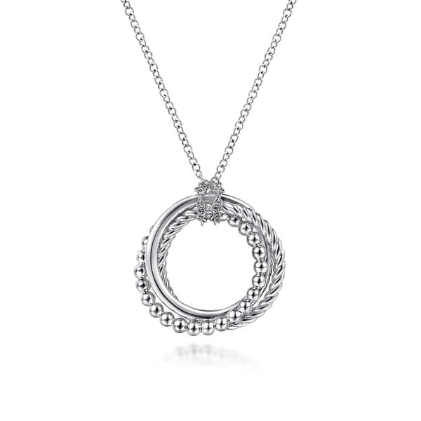 Sterling Silver Bujukan Twisted Rope Multi Circle Pendant Necklace