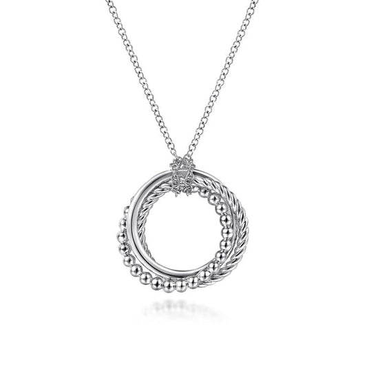 Sterling Silver Bujukan Twisted Rope Multi Circle Pendant Necklace