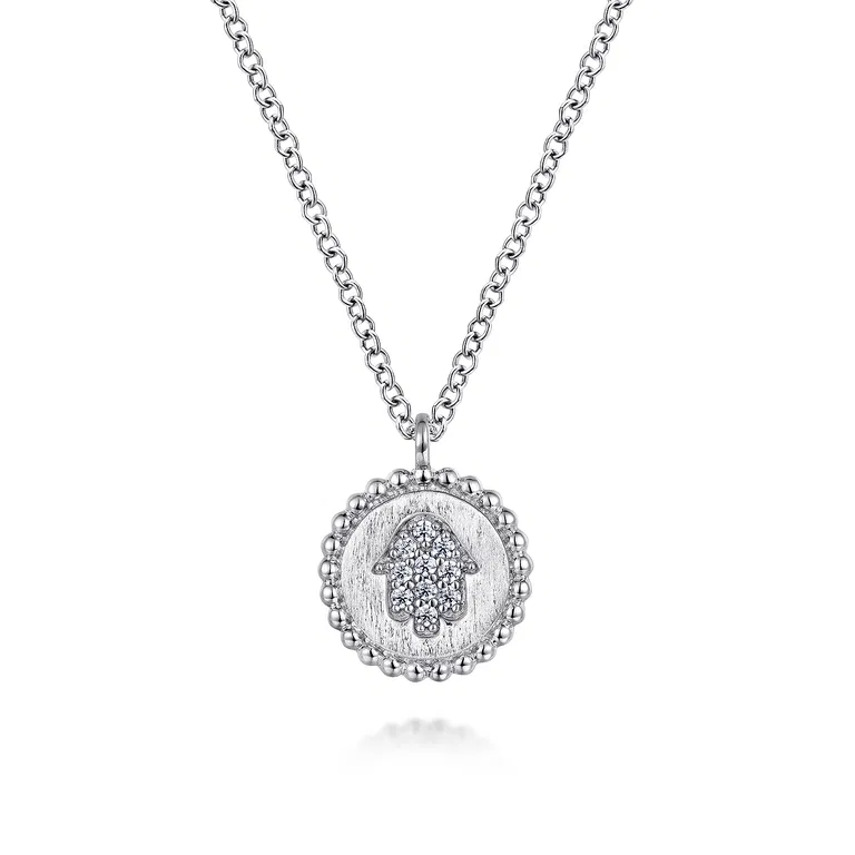 Sterling Silver Bujukan Beaded Hamsa Necklace