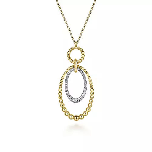 14K White-Yellow Gold Bujukan and 0.26Ct Diamond Circle Pendant Necklace