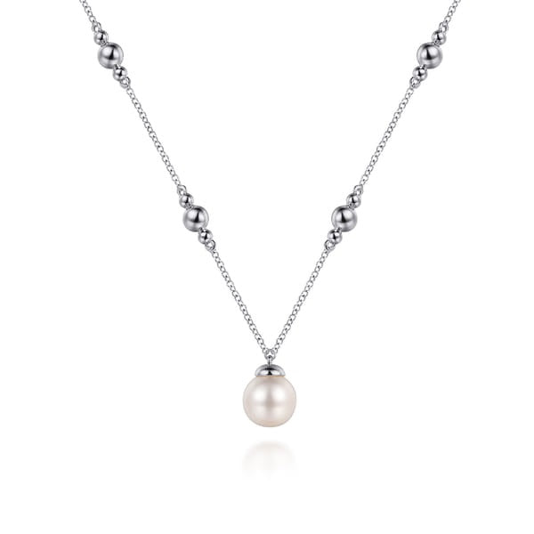 Sterling Silver Pearl and Bujukan Beads Station Necklace