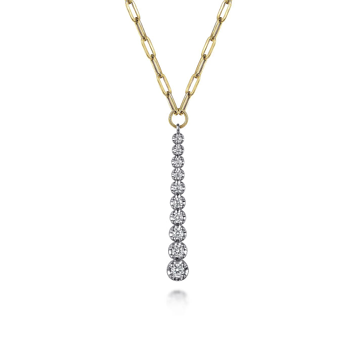 14K White and Yellow Gold 0.51Ct Diamond Vertical Bar Link Necklace