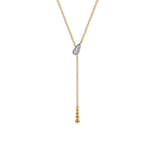 14K White & Yellow Gold Bujukan And 0.03Ct Diamond Y Necklace
