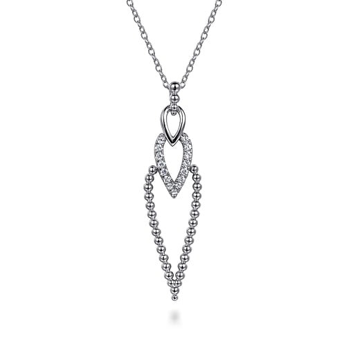 Sterling Silver Bujukan Beads and 0.60Ct White Sapphire Pendant Drop Necklace