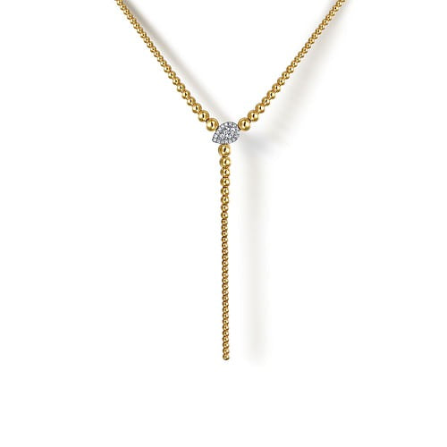 14K White & Yellow Gold Bujukan Beads and 0.26Ct Diamond Y Necklace