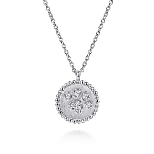Sterling Silver 0.07Ct Diamond Bujukan Paw Print Medallion Pendant Necklace