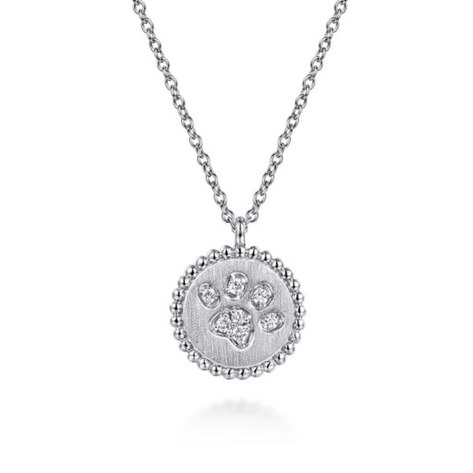 Sterling Silver 0.07Ct Diamond Bujukan Paw Print Medallion Pendant Necklace