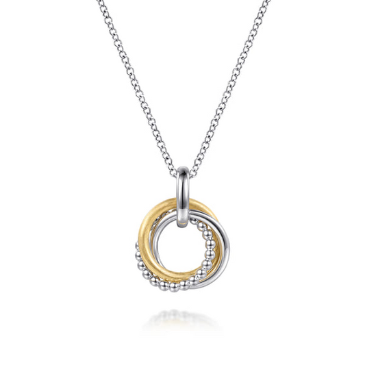 14K Yellow Gold and Sterling Silver Bujukan Interlocking Circle Door Knocker Pendant Necklace