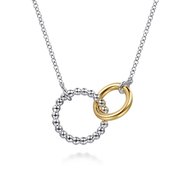 14K Yellow Gold and  Sterling Silver Bujukan Interlocking  Necklace Angle