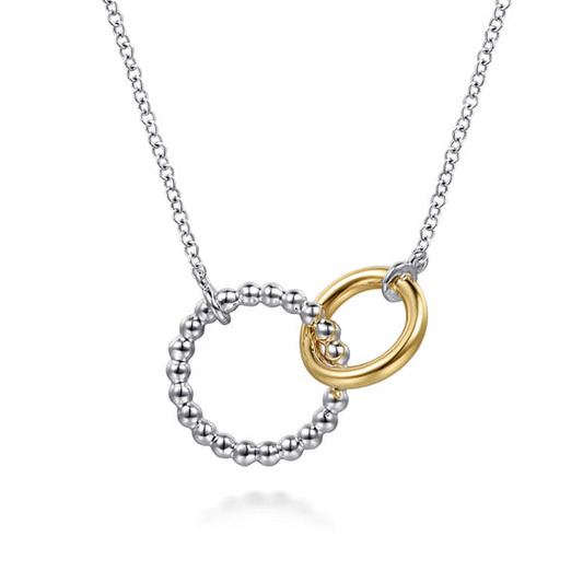 14K Yellow Gold and  Sterling Silver Bujukan Interlocking  Necklace Angle