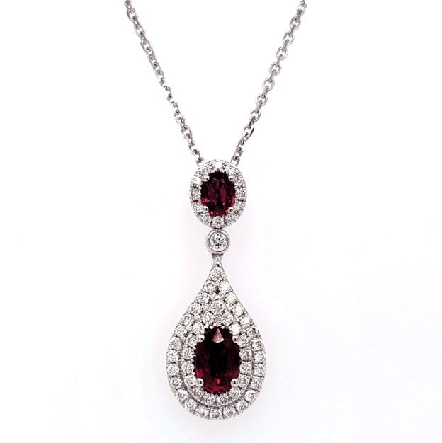 18k White Gold 0.87Ct Total Ruby, 0.36Ct Total Diamond Pendant