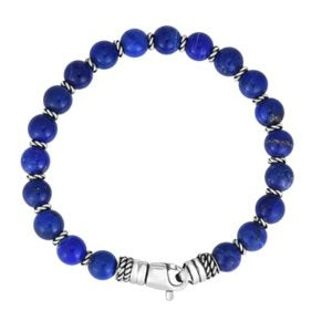 Men's Lapis Bead and Sterling Silver 8.25 Inch Long Bracelet