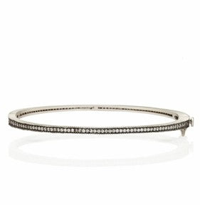 Sterling Silver and Black Rhodium Plated Classic Bangle Bracelet with Cubic Zirconia