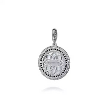 Load image into Gallery viewer, Sterling Silver White Mother Pearl and Black Spinel Bujukan Medallion Pendant in size 24mm

