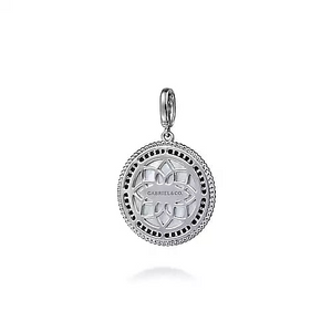 Sterling Silver White Mother Pearl and Black Spinel Bujukan Medallion Pendant in size 24mm