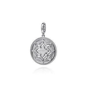 Gabriel Sterling Silver 0.46Ct Blue Topaz, 0.30Ct White Sapphire Bujukan Medallion Pendant in size 24mm