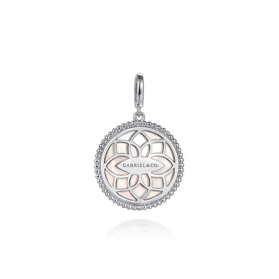 Gabriel Sterling Silver Bujukan White Sapphire and MOP Starburst Medallion Pendant.