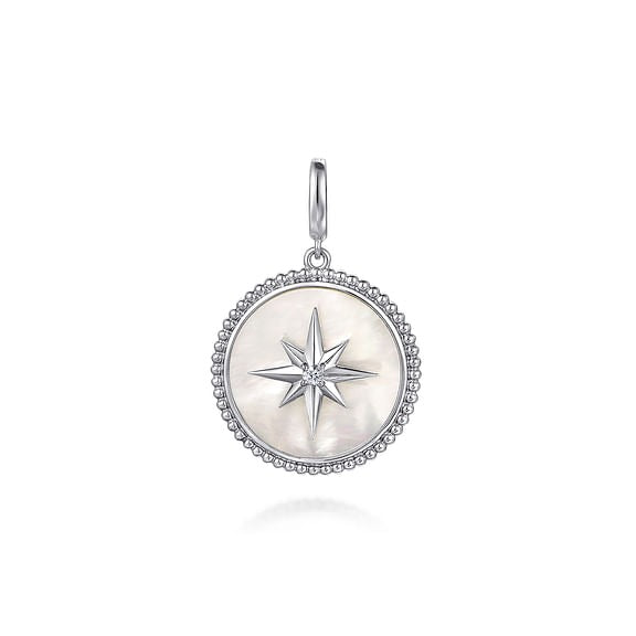 Gabriel Sterling Silver Bujukan White Sapphire and MOP Starburst Medallion Pendant.