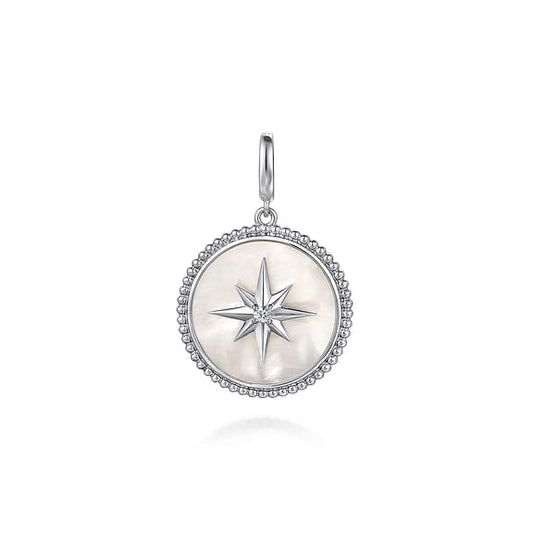 Gabriel Sterling Silver Bujukan White Sapphire and MOP Starburst Medallion Pendant.