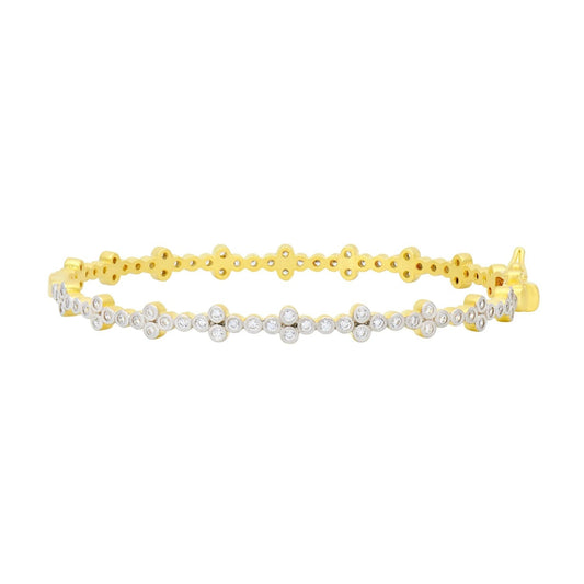 Freida Rothman Gold Plated Clover Station Hinge Bangle