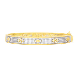 Freida Rothman Gold Plated Signature Brooklyn in Bloom Clover Hinge Pavé Bangle