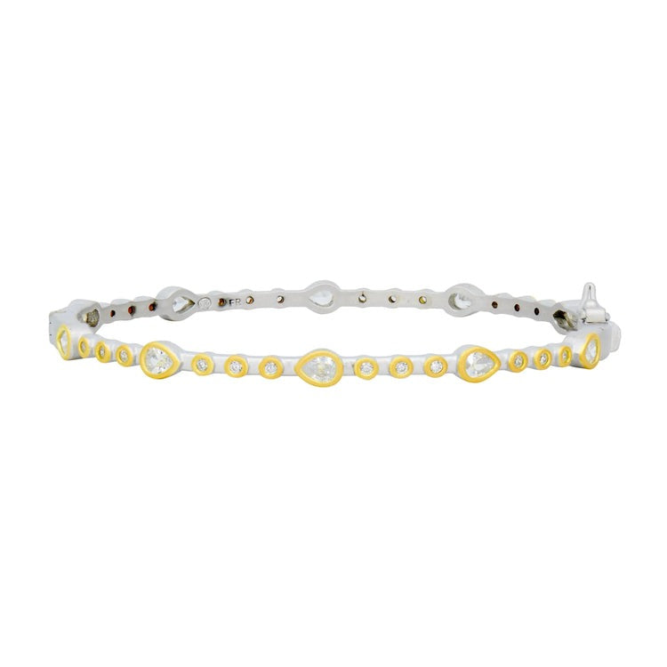 Freida Rothman Rhodium and Gold Plated Teardrop Station Hinge Bangle